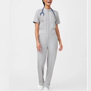 New Beyond Scrubs Heather Light Gray Beyond Happy 7-Pocket Cargo Jumpsuit Large